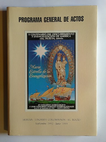 Portada del libro de PROGRAMA GENERAL DE ACTOS A CELEBRAR EN LA DIOCESIS DE HUELVA CON MOTIVO DEL V CENTENARIO DEL DESCUBRIMIENTO...