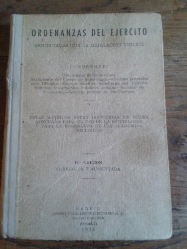 Portada del libro de ORDENANZAS DEL EJÉRCITO. 19ª edición