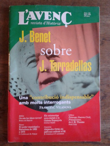 Portada del libro L'AVENÇ. Revista d'Història. Núm. 168, Març 1993. J. BENET SOBRE J. TARRADELLAS / El poder municipal...