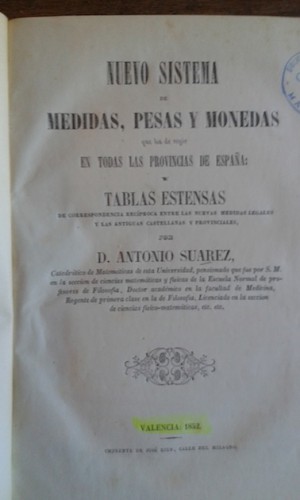 Portada del libro de NUEVO SISTEMA DE MEDIDAS, PESAS Y MONEDAS QUE HA DE REGIR EN TODAS LAS PROVINCIAS DE ESPAÑA. Tablas...