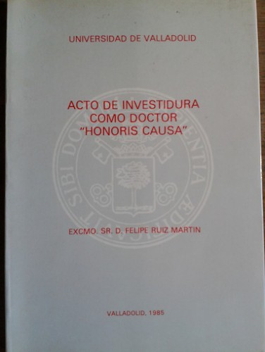 Portada del libro de ACTO DE INVESTIDURA COMO DOCTOR 