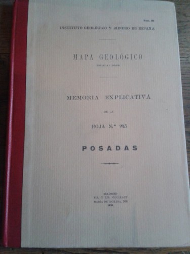 Portada del libro MAPA GEOLÓGICO DE ESPAÑA. MEMORIA EXPLICATIVA DE LA HOJA Nº 943. POSADAS