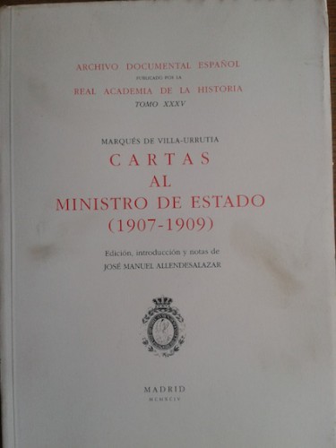 Portada del libro de CARTAS AL MINISTRO DE ESTADO (1907-1909)