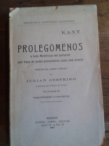 Portada del libro de PROLEGÓMENOS A TODA METAFÍSICA DEL PORVENIR QUE HAYA DE PODER PRESENTARSE COMO UNA CIENCIA