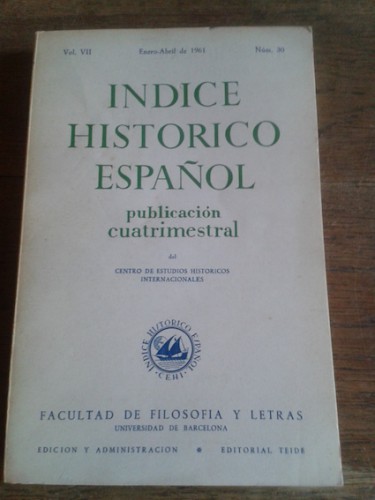 Portada del libro de ÍNDICE HISTÓRICO ESPAÑOL. Publicación cuatrimestral. Vol. VII. Nº 30