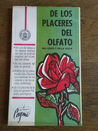 Portada del libro de DE LOS PLACERES DEL OLFATO, DEL OÍDO Y DE LA VISTA. Col. Pablo Mantegazza. Vol. 3 de su obra 