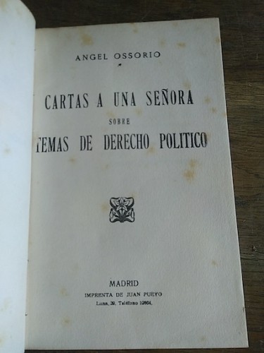 Portada del libro CARTAS A UNA SEÑORA SOBRE TEMAS DE DERECHO POLÍTICO