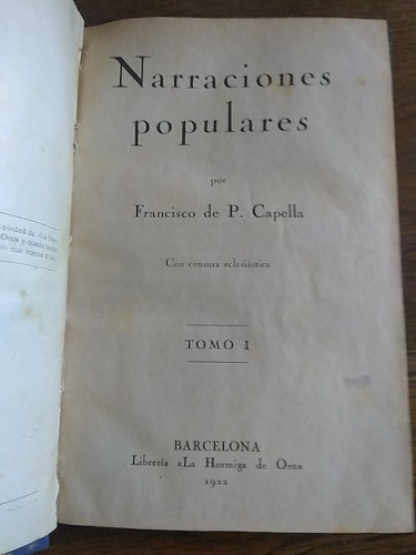 Portada del libro de NARRACIONES POPULARES. (2 tomos encuadernados en uno solo)