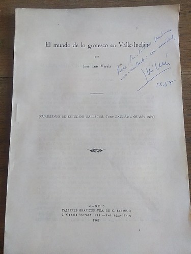 Portada del libro de EL MUNDO DE LO GROTESCO EN VALLE-INCLÁN (Cuadernos de Estudios Gallegos. Tomo XXII, Fasc. 66. Año 1967)