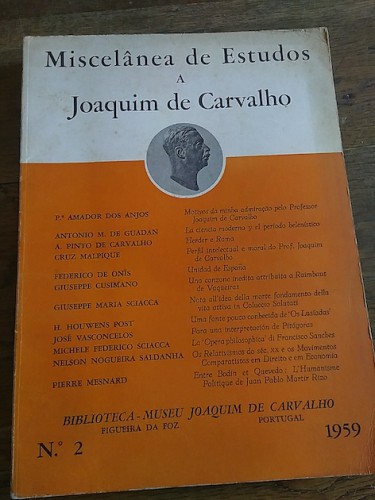 Portada del libro de MISCELÂNEA DE ESTUDOS A JOAQUIM DE CARVALHO. Nº 2, 1959