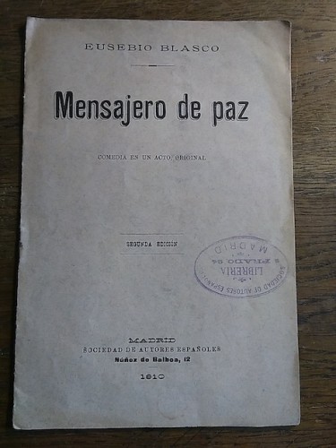 Portada del libro de MENSAJERO DE PAZ. Comedia en un acto, original