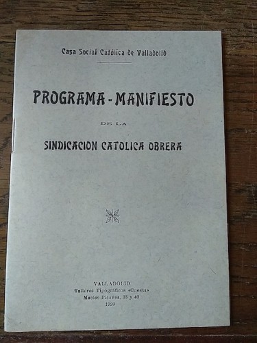 Portada del libro de PROGRAMA-MANIFIESTO DE LA SINDICACIÓN CATÓLICA OBRERA