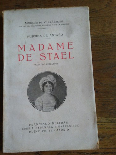 Portada del libro de MADAME DE STAEL (con dos retratos). Mujeres de antaño