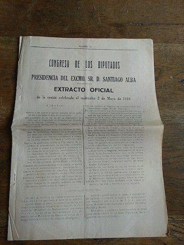 Portada del libro de EXTRACTO OFICIAL. CONGRESO DE LOS DIPUTADOS. PRESIDENCIA DEL EXCMO. SR. D. SANTIAGO ALBA. Sesión miércoles...