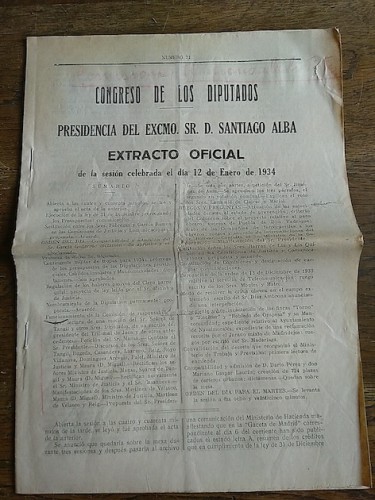 Portada del libro de EXTRACTO OFICIAL. CONGRESO DE LOS DIPUTADOS. PRESIDENCIA DEL EXCMO. SR. D. SANTIAGO ALBA. Sesión lunes...