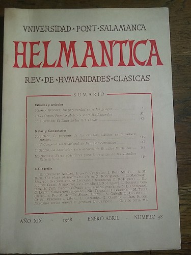 Portada del libro de HELMÁNTICA, revista de humanidades clásicas. Núm. 58, 1968