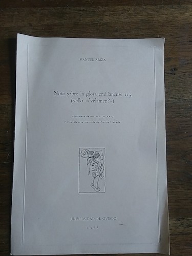 Portada del libro de NOTA SOBRE LA GLOSA EMILIANENSE 115 (vello ¿velamen?)