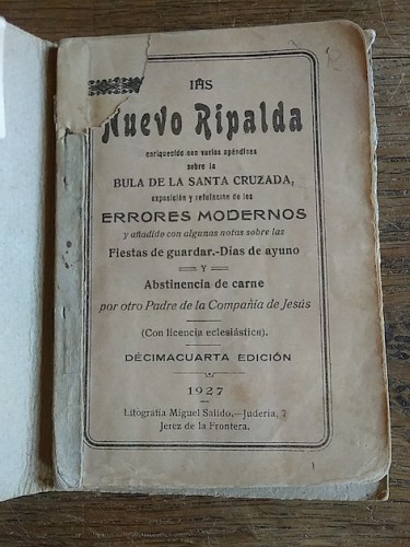 Portada del libro de NUEVO RIPALDA enriquecido con varios apéndices sobre la bula de la Santa Cruzada, exposición y refutación...