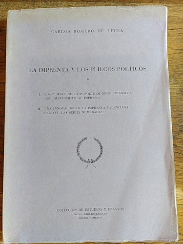 Portada del libro de LA IMPRENTA Y LOS PLIEGOS POÉTICOS.