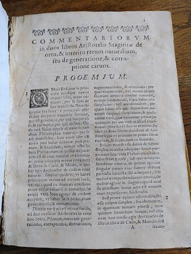 Portada del libro de COMMENTARIORUM in duos libros Arisiotelis Stagiritae de ortu, & interitu rerum naturalium, seu de generatione,...