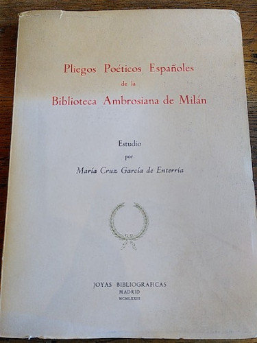 Portada del libro de PLIEGOS POÉTICOS ESPAÑOLES DE LA BIBLIOTECA AMBROSIANA DE MILÁN