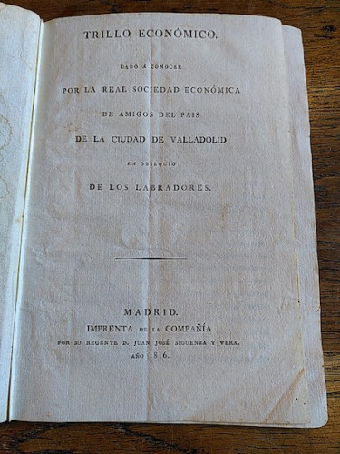 Portada del libro de TRILLO ECONÓMICO. Dado á conocer por la Real Sociedad Económica de amigos del país en Valladolid en...