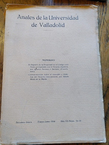 Portada del libro de ANALES DE LA UNIVERSIDAD DE VALLADOLID. Ener-Junio 1934. Año VII. Nº 18-19. 2ª época.