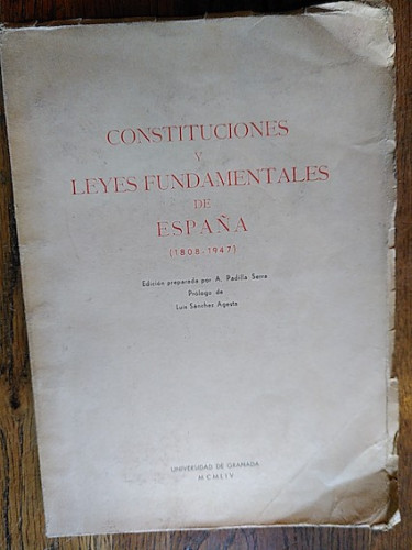 Portada del libro Constituciones y leyes fundamentales de España (1808-1947)