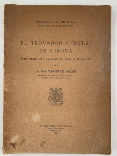 Portada del libro de EL TROVADOR CERVERÍ DE GIRONA