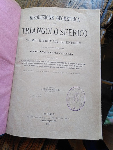 Portada del libro de RISOLUZIONE GEOMETRICA DEL TRIANGOLO SFERICO. Nuovi ritrovati scientifici