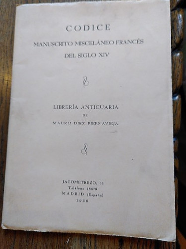 Portada del libro de CODICE MANUSCRITO MISCELÁNEO FRANCÉS DEL SIGLO XIV