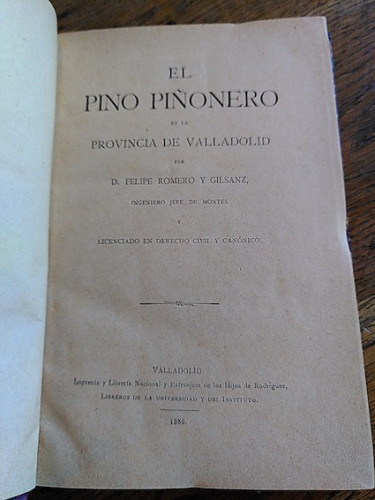 Portada del libro de EL PINO PIÑONERO en la Provincia de Valladolid (dedicado por el autor)