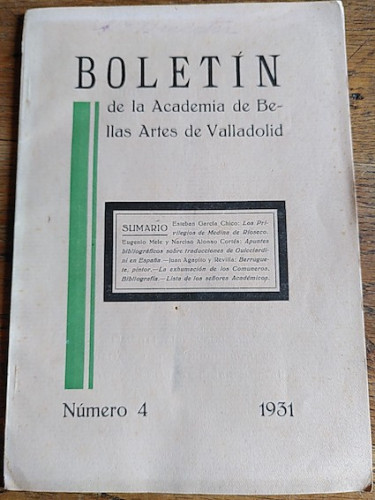 Portada del libro de BOLETÍN DE LA ACADEMIA DE BELLAS ARTES DE VALLADOLID. AÑO I, NÚMERO 4, 1931.