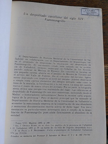 Portada del libro de UN DESPOBLADO CASTELLANO DEL SIGLO XIX: FUENTEUNGRILLO
