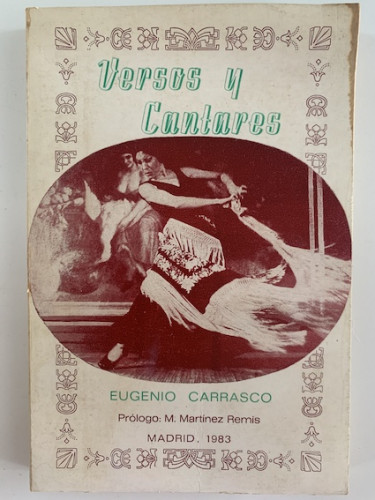 Portada del libro de Versos y cantares (dedicatoria y firma del autor)