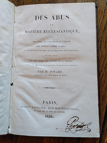 Portada del libro de DES ABUS EN MATIÈRE ECCLÉSIASTIQUE, ou des causes, de l'origine et de l'utilité des appels comme d'abus...