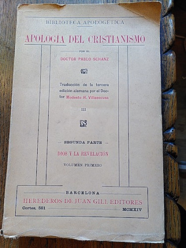 Portada del libro de APOLOGÍA DEL CRISTIANISMO III. Segunda parte. Dios y la revelación. Vol. primero