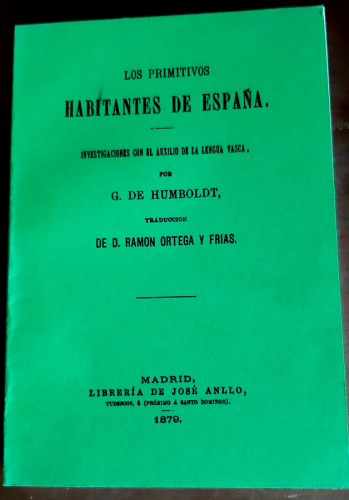 Portada del libro de LOS PRIMITIVOS HABITANTES DE ESPAÑA INVESTIGACIONES CON EL AUXILIO DE LA LENGUA VASCA