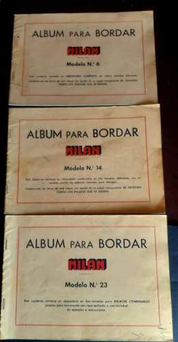 Portada del libro de ALBUM PARA BORDAR MILAN números 6: abecedario completo en cuatro tamaños diferentes, 14: abecedario...