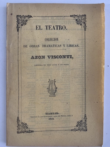 Portada del libro de AZON VISCONTI, ZARZUELA EN TRES ACTOS Y EN VERSO