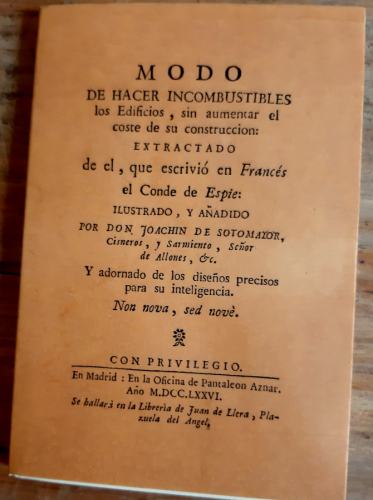 Portada del libro de MODO DE HACER INCOMBUSTIBLES LOS EDIFICIOS, SIN AUMENTAR EL COSTE DE SU CONSTRUCCIÓN. Facsímil del de...