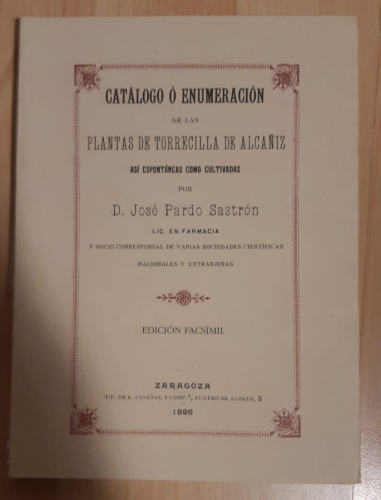 Portada del libro de Catálogo o enumeración de las plantas de Tordecilla de Alcañiz (Facsimil)