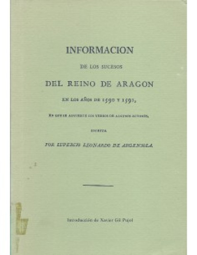 Portada del libro de INFORMACION DE LOS SUCESOS DEL REINO DE ARAGON EN LOS AÑOS DE 1950 Y 1951
