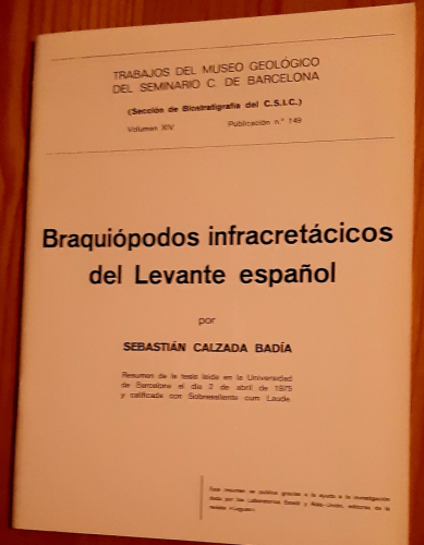 Portada del libro de BRAQUIÓPODOS INFRACRETÁCICOS DEL LEVANTE ESPAÑOL. Resumen de la tesis leída en la Universidad de Barcelona...