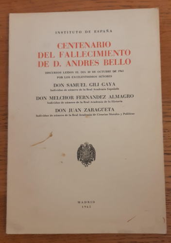 Portada del libro de Centenario del fallecimiento de Don Andrés Bello