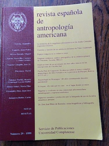 Portada del libro de REVISTA ESPAÑOLA DE ANTROPOLOGÍA AMERICANA. Núm. 29 - 1999