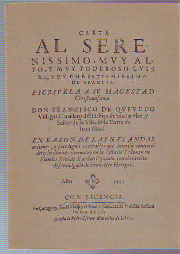 Portada del libro de CARTA AL SERENISIMO, MUY ALTO Y MUY PODEROSO, LUIS XIII. REY CHRISTIANISSIMO DE FRANCIA.