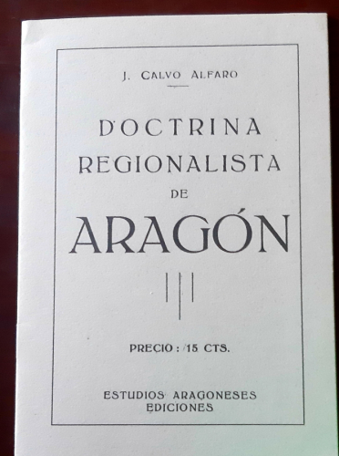 Portada del libro de Doctrina regionalista de Aragón. Facsímil