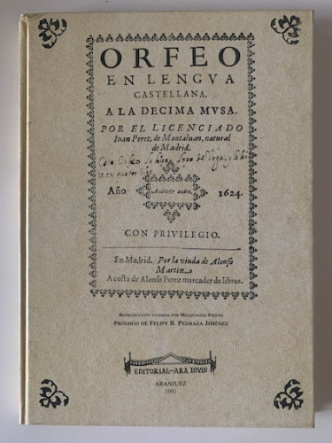 Portada del libro de Orfeo en lengua castellana a la décima musa, facsímil de la de 1624