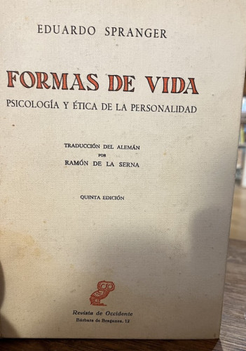 Portada del libro de FORMAS DE VIDA. PSICOLOGÍA Y ÉTICA DE LA PERSONALIDAD 